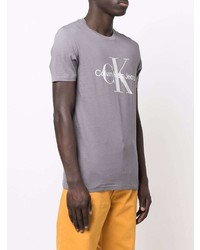 T-shirt à col rond imprimé gris Calvin Klein