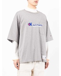 T-shirt à col rond imprimé gris Maison Mihara Yasuhiro