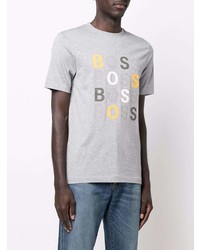 T-shirt à col rond imprimé gris BOSS