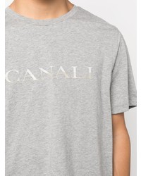 T-shirt à col rond imprimé gris Canali