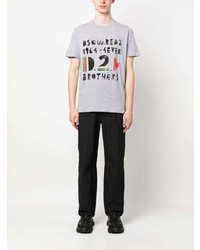 T-shirt à col rond imprimé gris DSQUARED2