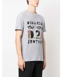 T-shirt à col rond imprimé gris DSQUARED2