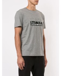 T-shirt à col rond imprimé gris Ea7 Emporio Armani