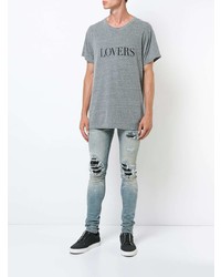 T-shirt à col rond imprimé gris Amiri