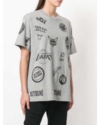 T-shirt à col rond imprimé gris MAISON KITSUNE