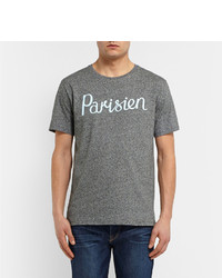 T-shirt à col rond imprimé gris Kitsune