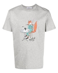 T-shirt à col rond imprimé gris MAISON KITSUNÉ