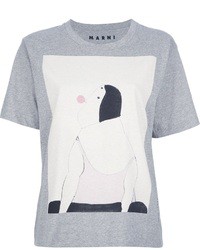 T-shirt à col rond imprimé gris Marni