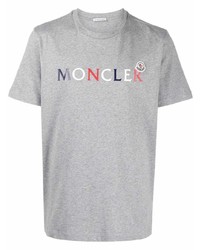 T-shirt à col rond imprimé gris Moncler