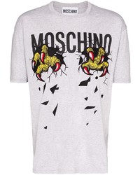 T-shirt à col rond imprimé gris Moschino