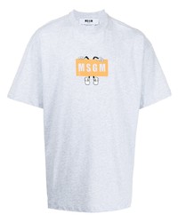 T-shirt à col rond imprimé gris MSGM