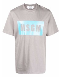 T-shirt à col rond imprimé gris MSGM