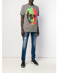 T-shirt à col rond imprimé gris Philipp Plein