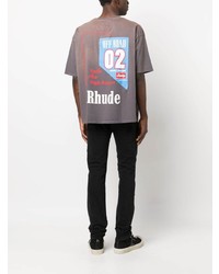 T-shirt à col rond imprimé gris Rhude