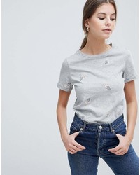 T-shirt à col rond imprimé gris Oasis