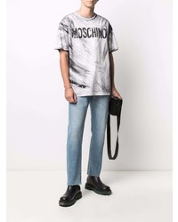 T-shirt à col rond imprimé gris Moschino