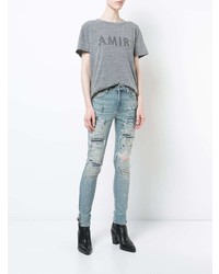 T-shirt à col rond imprimé gris Amiri