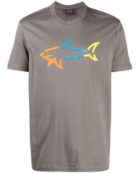 T-shirt à col rond imprimé gris Paul & Shark