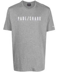 T-shirt à col rond imprimé gris Paul & Shark