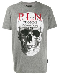 T-shirt à col rond imprimé gris Philipp Plein