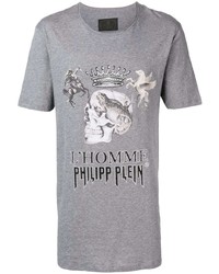 T-shirt à col rond imprimé gris Philipp Plein