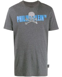 T-shirt à col rond imprimé gris Philipp Plein