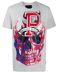 T-shirt à col rond imprimé gris Philipp Plein