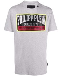 T-shirt à col rond imprimé gris Philipp Plein