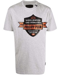 T-shirt à col rond imprimé gris Philipp Plein