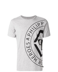 T-shirt à col rond imprimé gris Philipp Plein