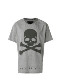 T-shirt à col rond imprimé gris Philipp Plein