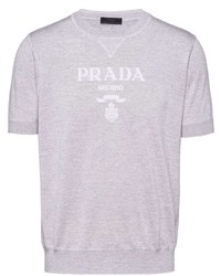 T-shirt à col rond imprimé gris Prada