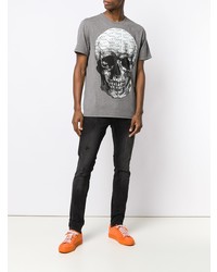 T-shirt à col rond imprimé gris Philipp Plein