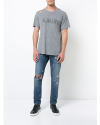 T-shirt à col rond imprimé gris Amiri