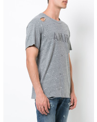 T-shirt à col rond imprimé gris Amiri