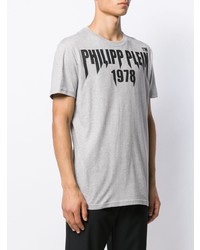 T-shirt à col rond imprimé gris Philipp Plein