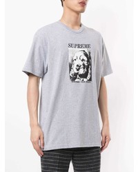 T-shirt à col rond imprimé gris Supreme