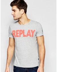T-shirt à col rond imprimé gris Replay