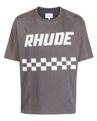 T-shirt à col rond imprimé gris Rhude