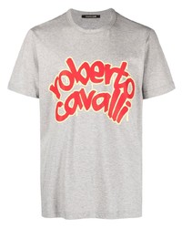 T-shirt à col rond imprimé gris Roberto Cavalli