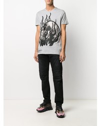 T-shirt à col rond imprimé gris Philipp Plein