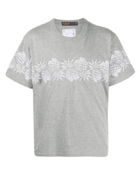 T-shirt à col rond imprimé gris Sacai
