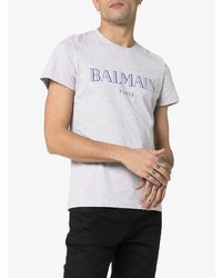 T-shirt à col rond imprimé gris Balmain