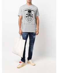 T-shirt à col rond imprimé gris Philipp Plein