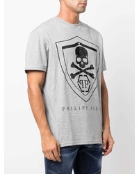 T-shirt à col rond imprimé gris Philipp Plein