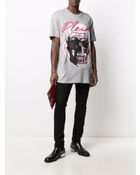 T-shirt à col rond imprimé gris Philipp Plein