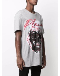 T-shirt à col rond imprimé gris Philipp Plein