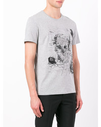 T-shirt à col rond imprimé gris Alexander McQueen