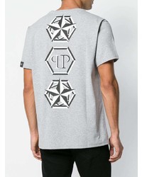 T-shirt à col rond imprimé gris Philipp Plein