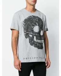 T-shirt à col rond imprimé gris Philipp Plein